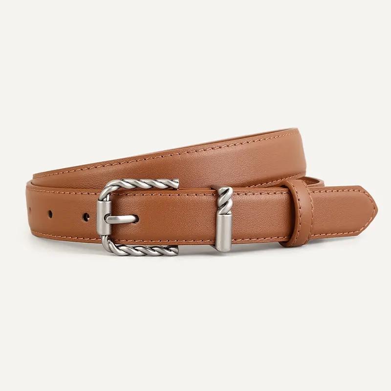 Leather Belt with Twisted Buckle by Trendsi