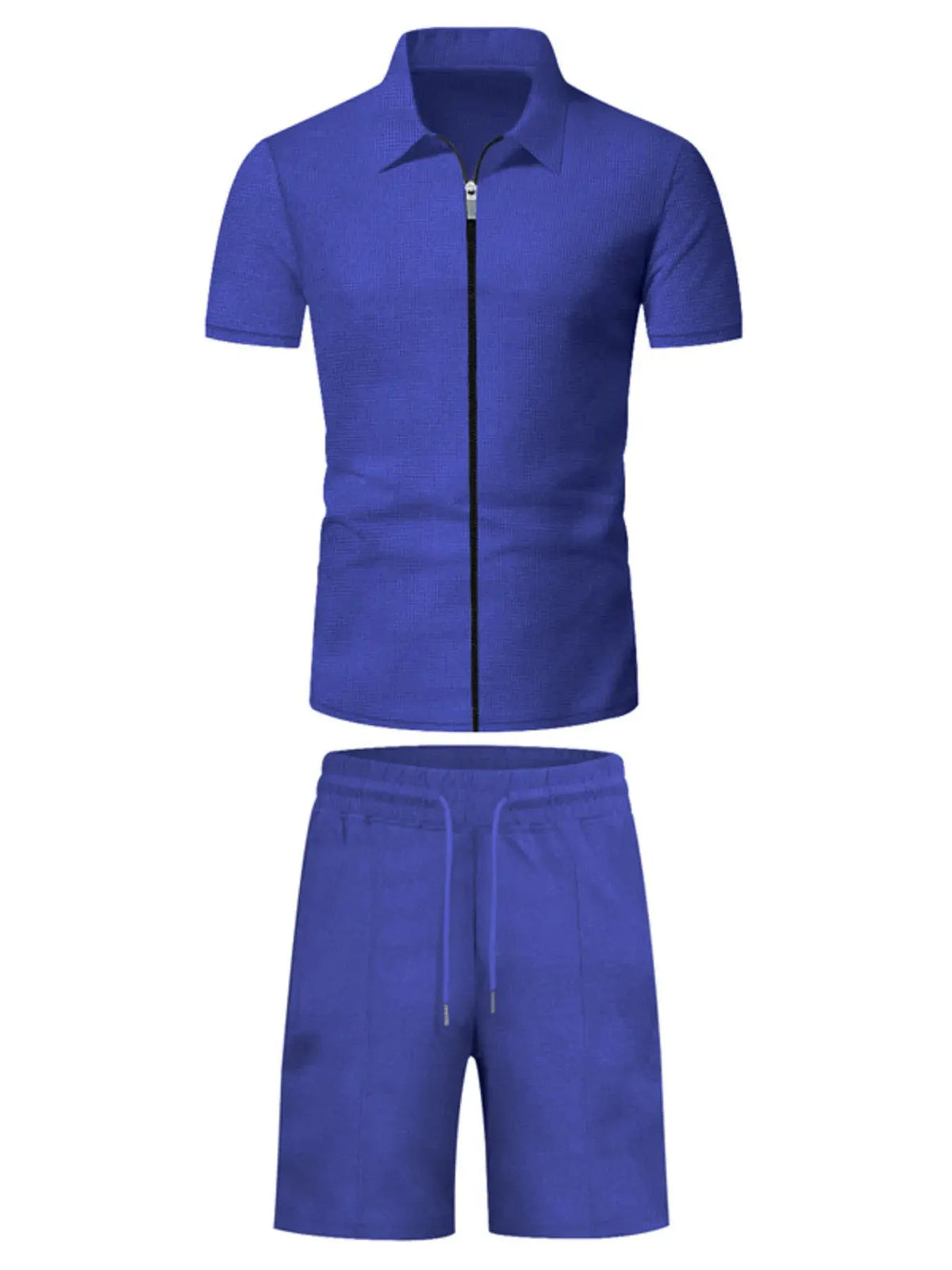 Men's Plus Size Zip Up Short Sleeve Top and Shorts Set by Trendsi
