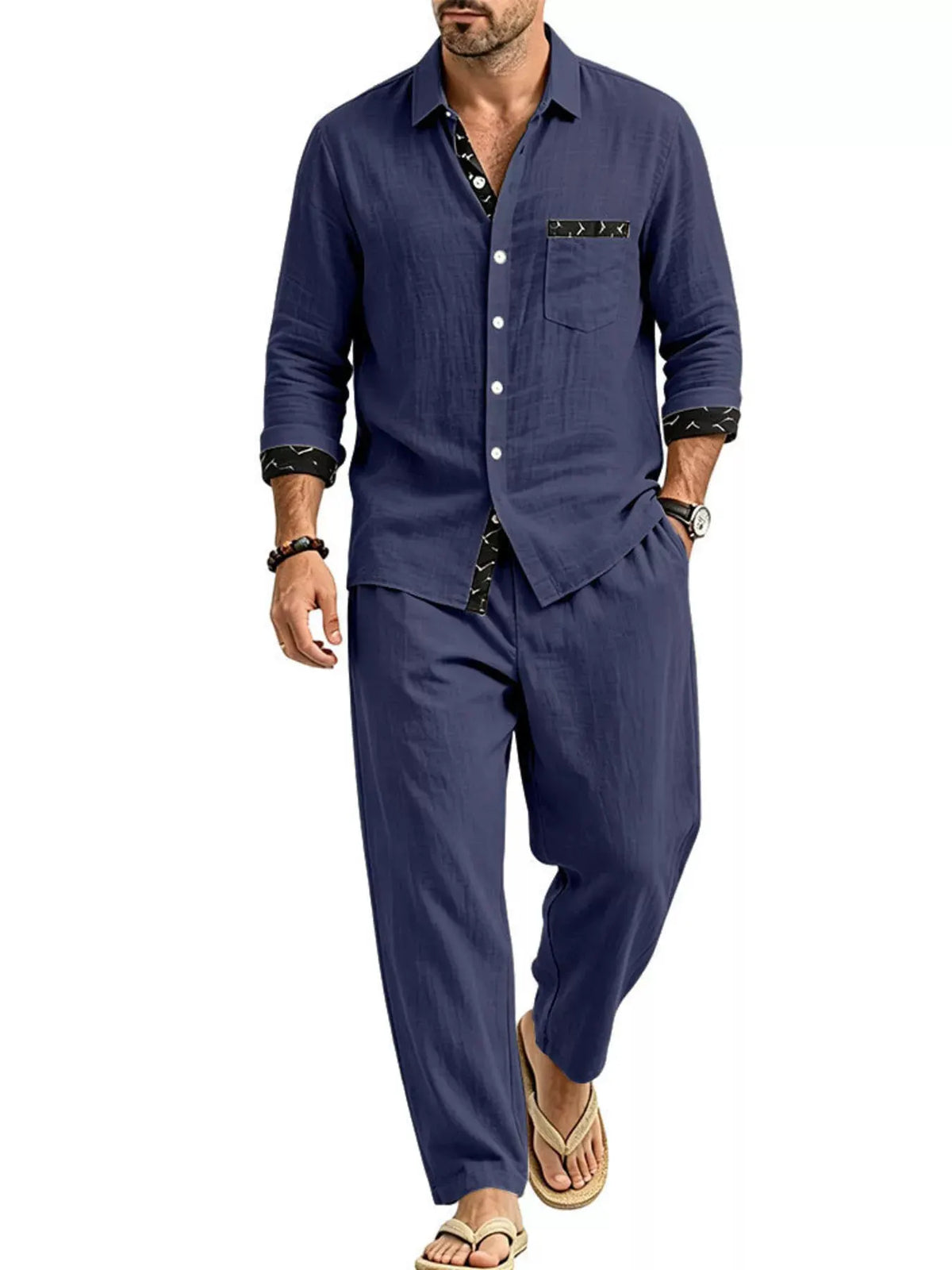 Men's Full Size Casual Button Up Shirt and Pants Two-Piece Set Plus Size by Trendsi