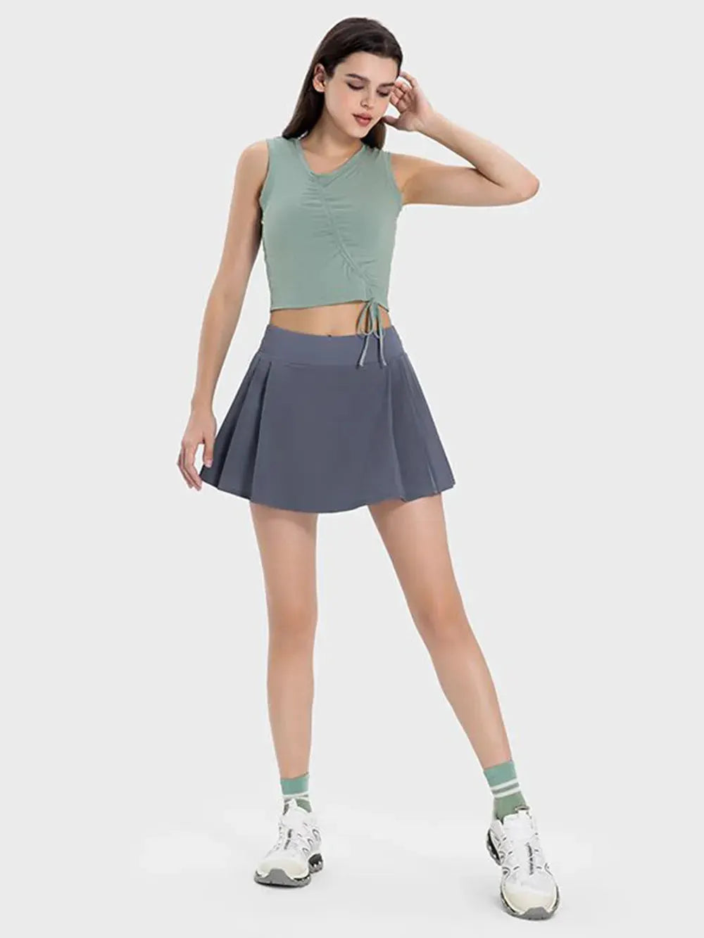 Millennia Pleated Detail Mid-Rise Waist Active Skirt by Millennia