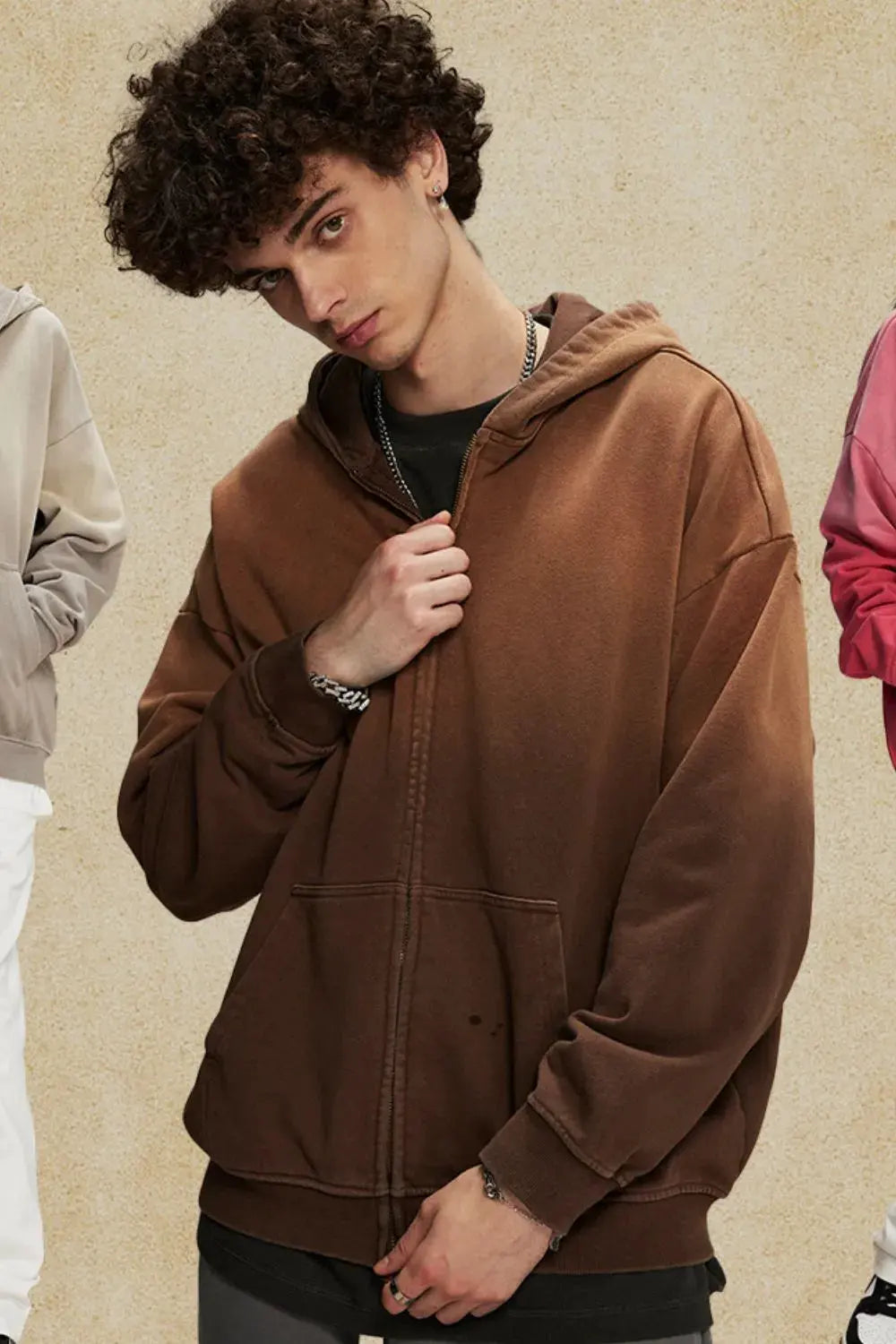 Men's Gradient Zip Up Drop Shoulder Hoodie by Partner Label