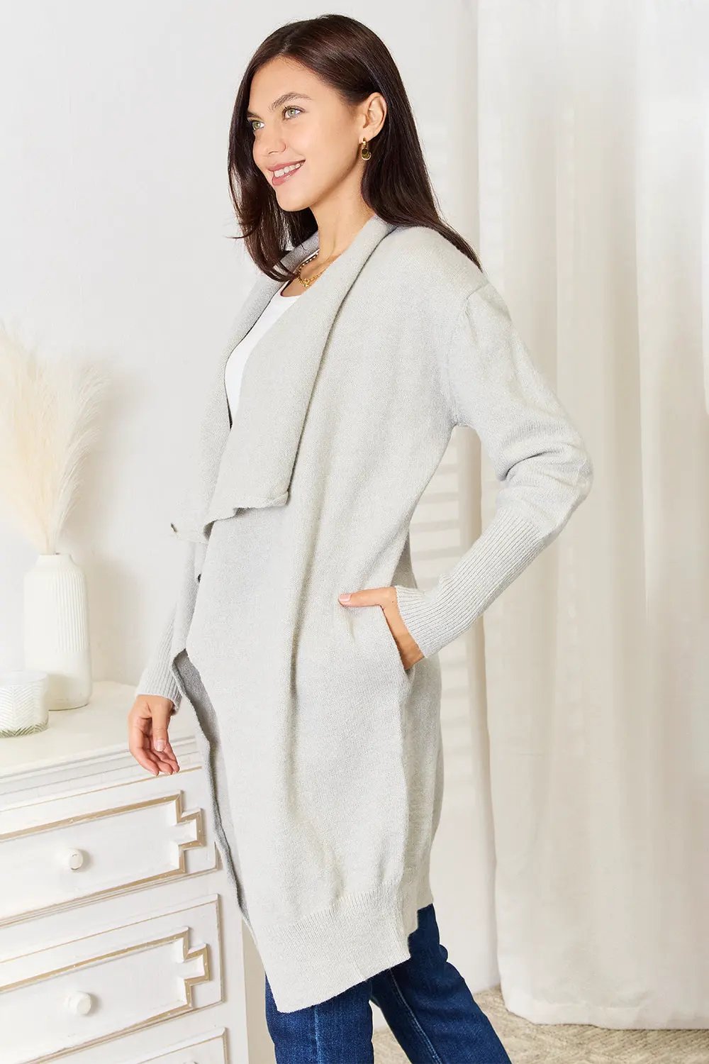Angel Wings Open Front Duster Cardigan with Pockets by Angel Wings