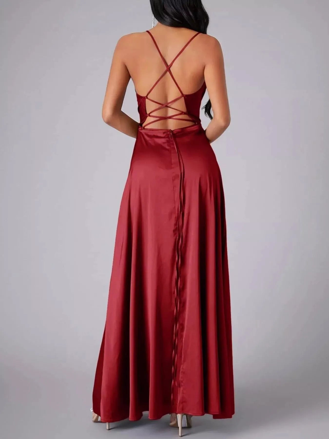 Lace Up Back Split Maxi Dress by Partner Label