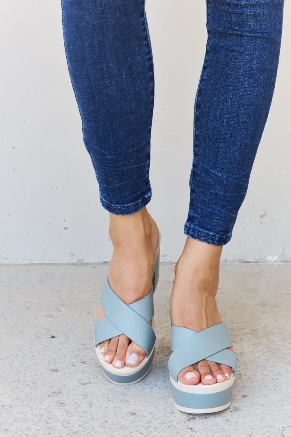 Weeboo Cherish The Moments Contrast Platform Sandals in Misty Blue by Weeboo