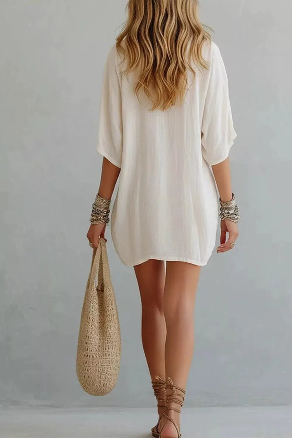 Notched Half Sleeve Mini Dress by Partner Label