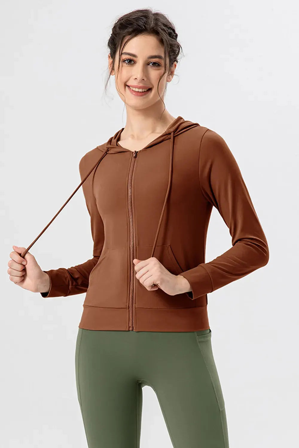 Drawstring Zip Up Hooded Active Outerwear by Partner Label