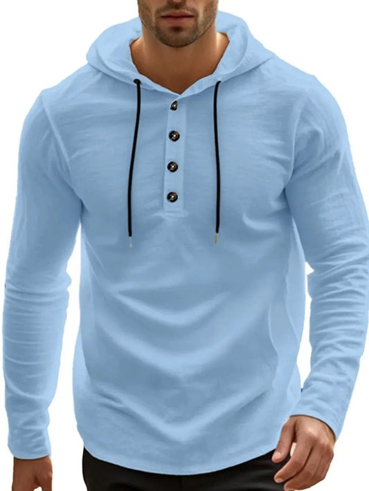 Men's Full Size Drawstring Button Detail Long Sleeve Hoodie Plus Size by Trendsi