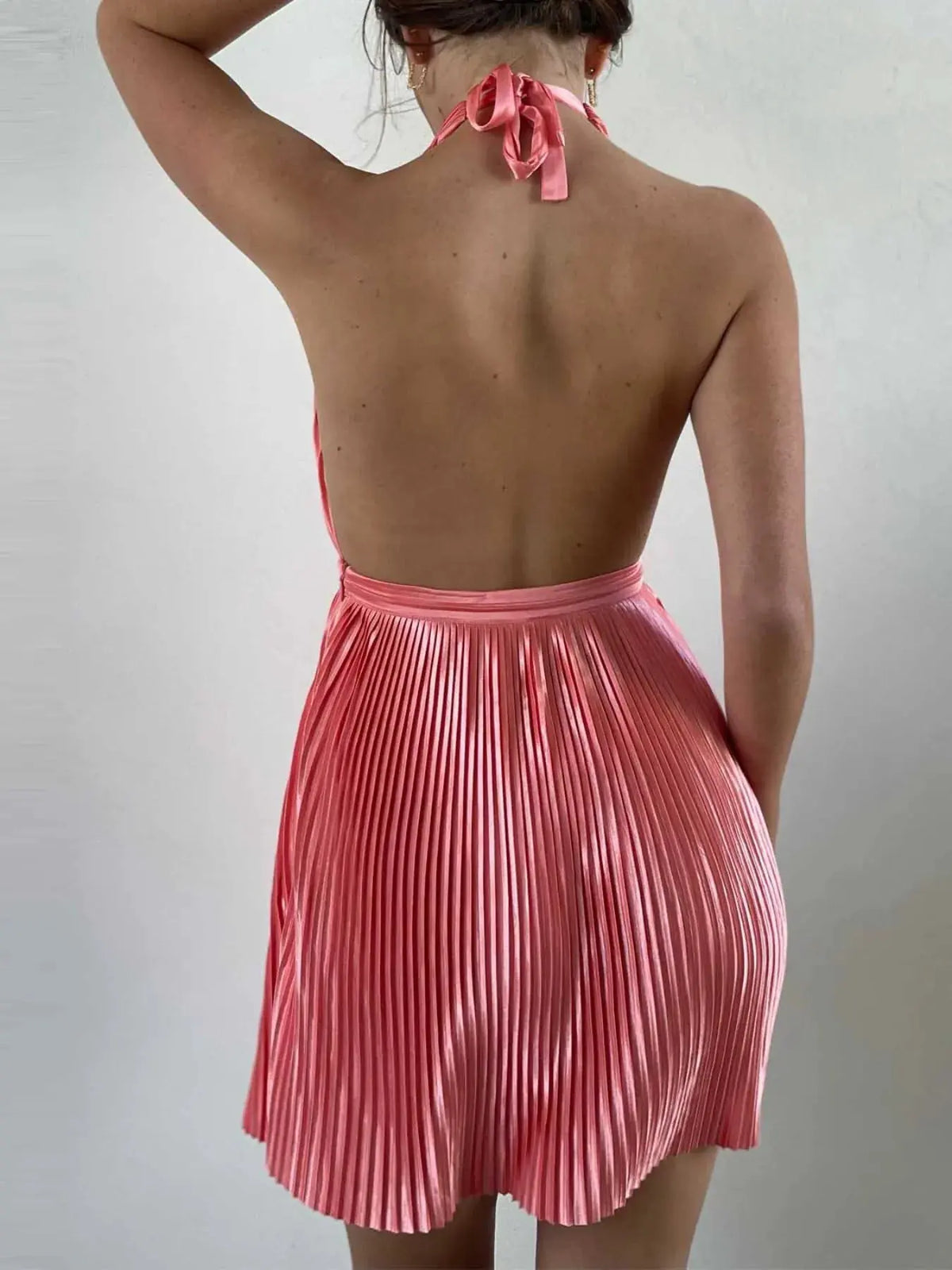 Pleated Halter Neck Mini Dress by Equanimity Essence