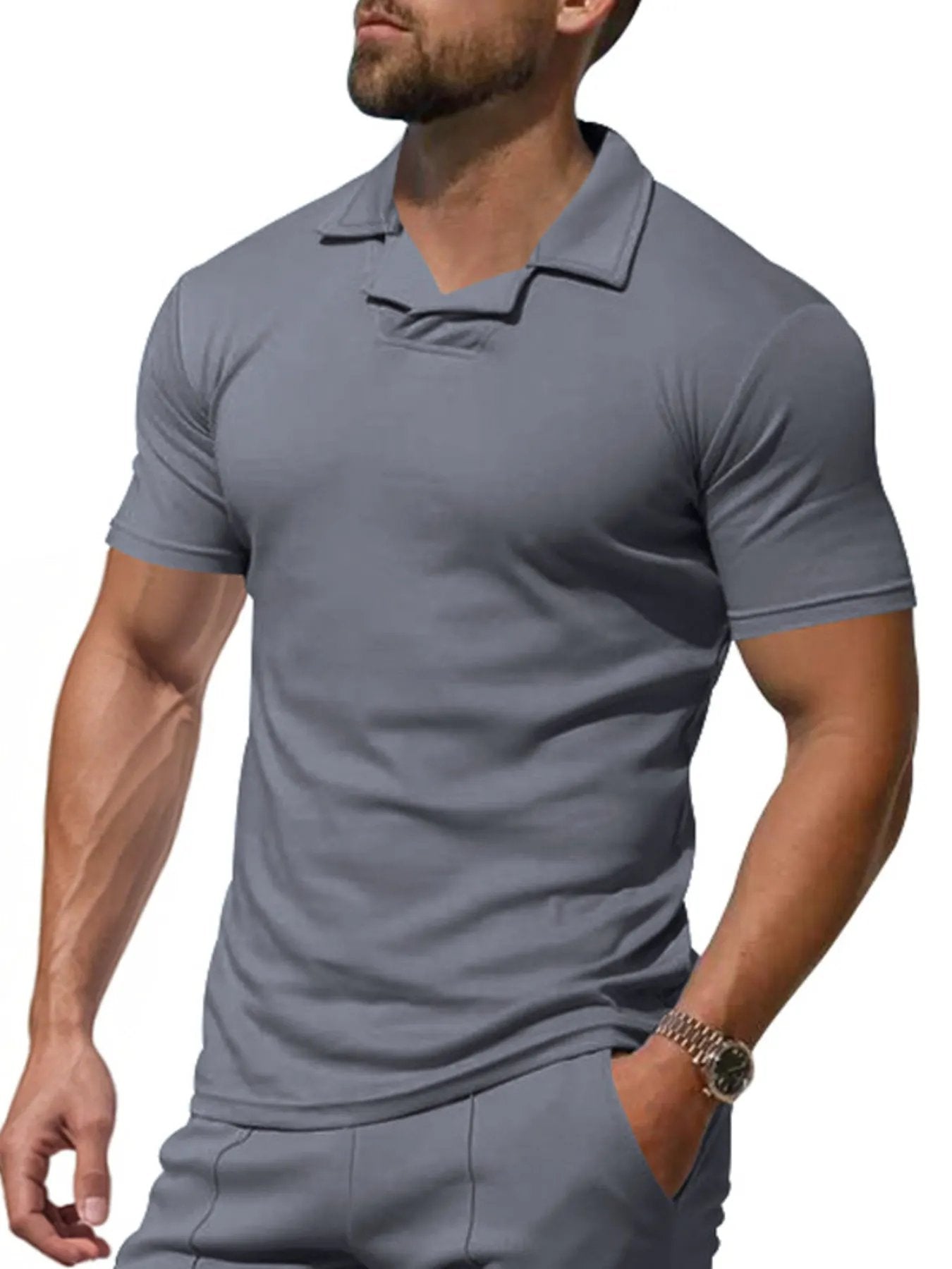Men's Full Size Casual Short Sleeve Polo Plus Size by Trendsi