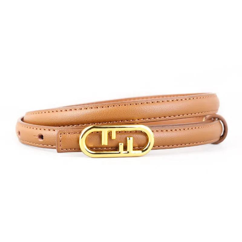 Buckle Leather Skinny Belt by Trendsi