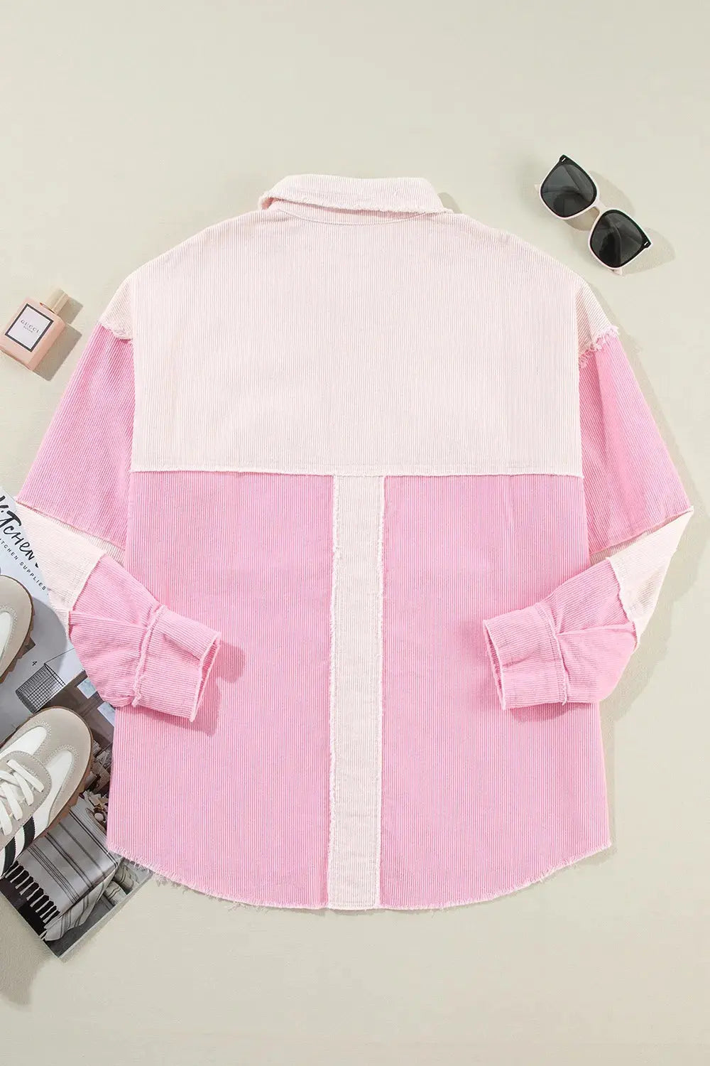 Two-tone Color Exposed Seam Corduroy Shacket by Partner Label