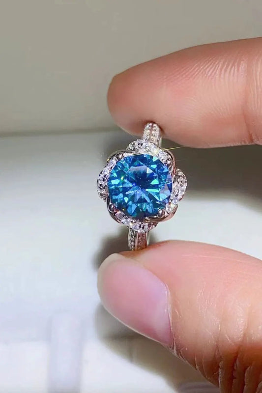 2 Carat Cobalt Blue Moissanite 925 Sterling Silver Ring by Partner Label
