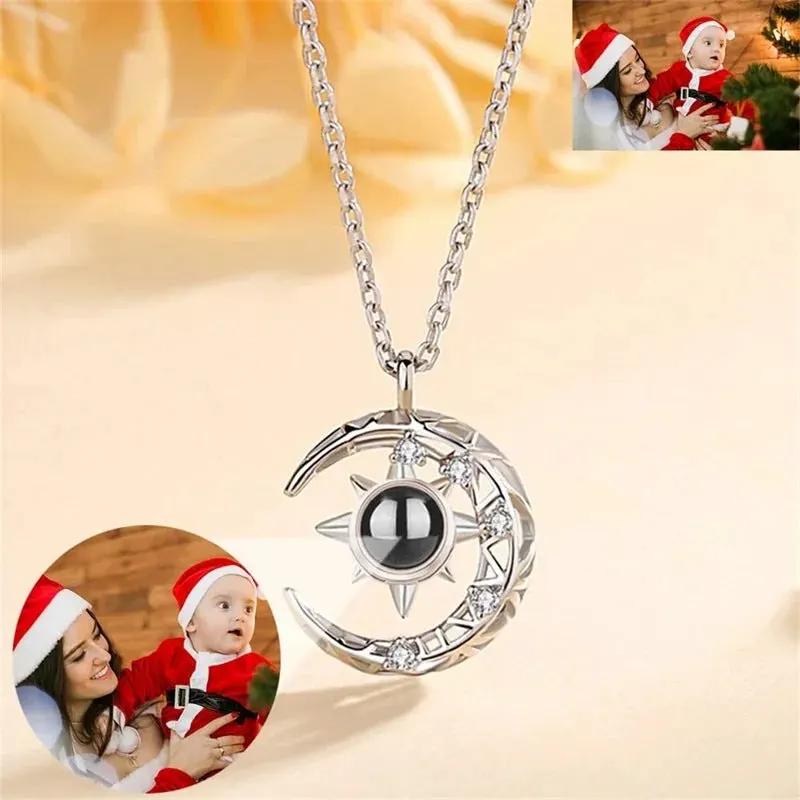 Projection Necklace Crescent Moon Pendant With Photo by Maiden-Art