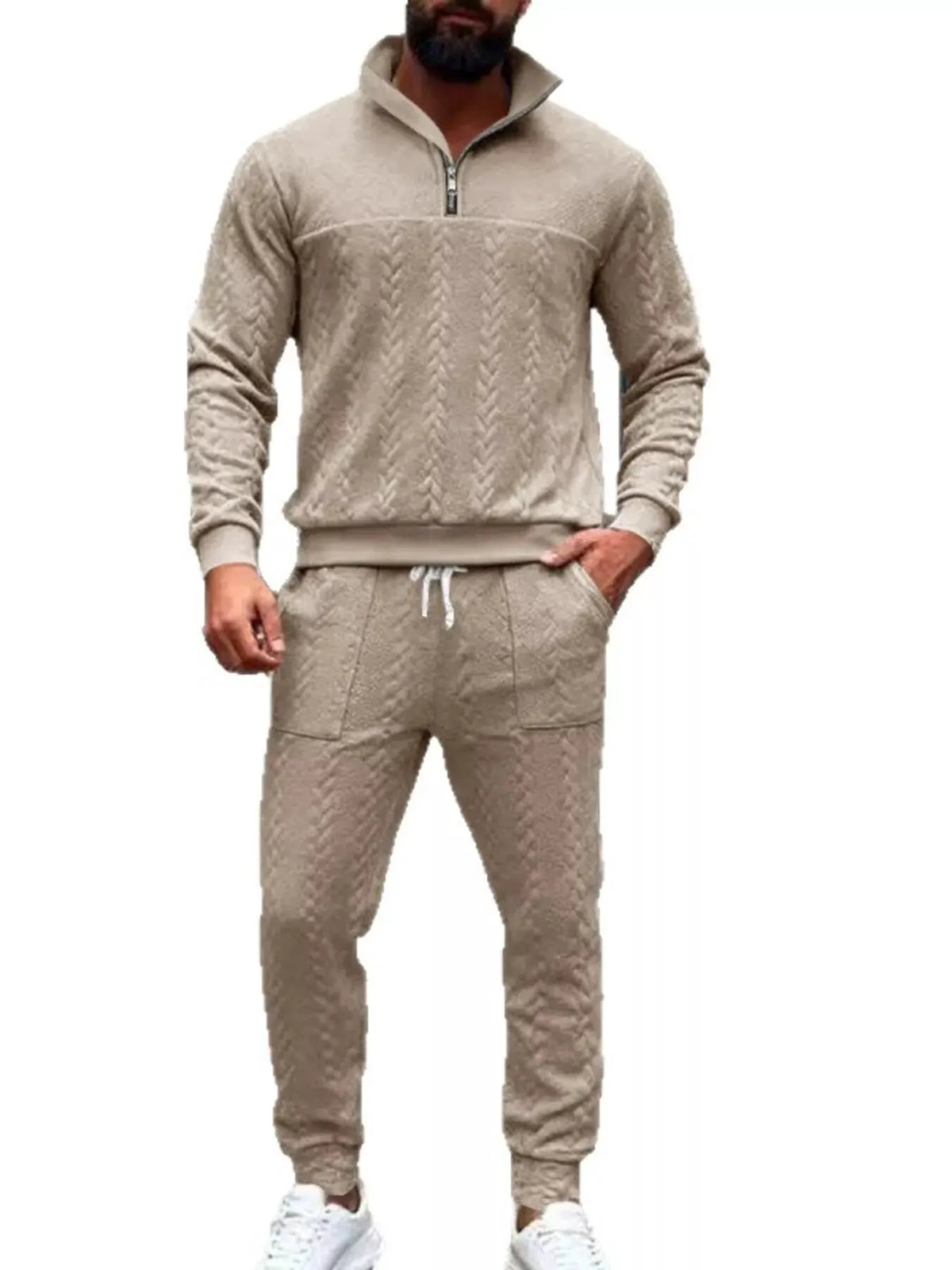 Men's Full Size Quarter-Zip Top and Pants Set Plus Size by Trendsi