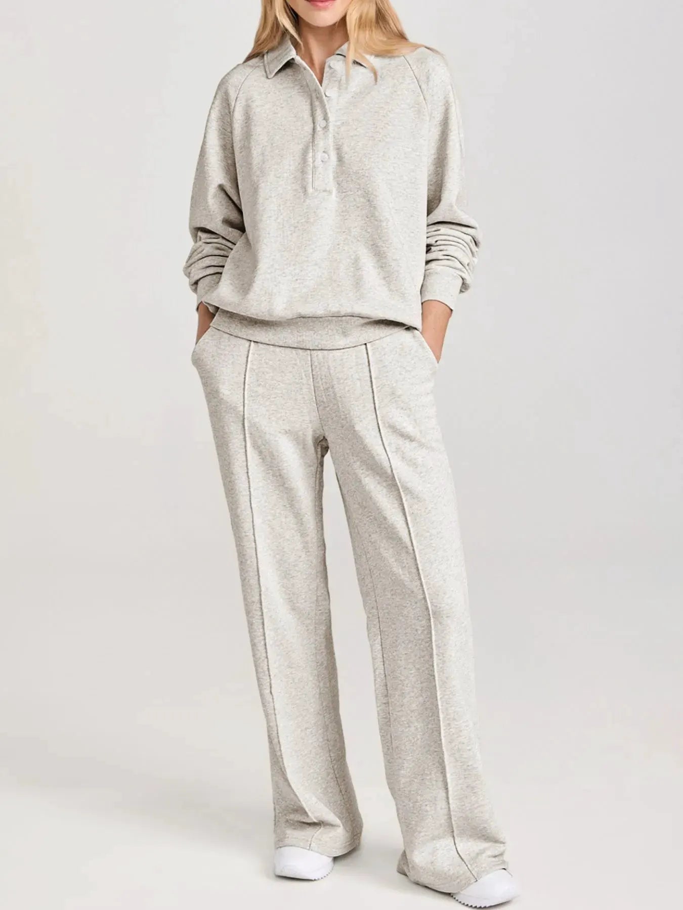 Collared Sweatshirt and High Waist Pants Active Set by Partner Label
