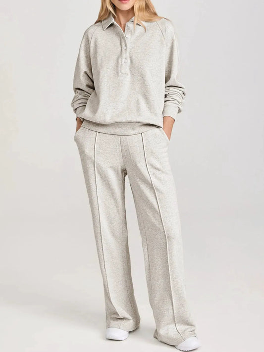 Collared Sweatshirt and High Waist Pants Active Set by Partner Label