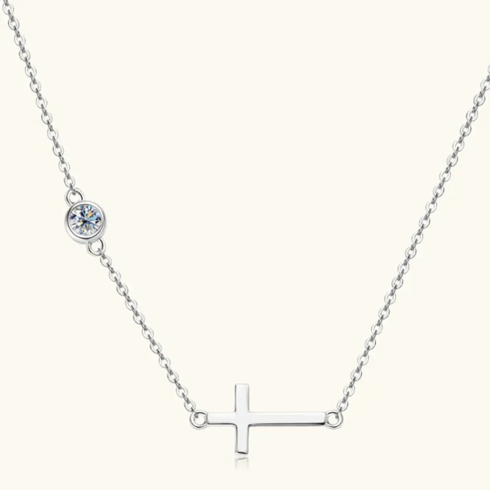 Cross 925 Sterling Silver Moissanite Necklace by Partner Label
