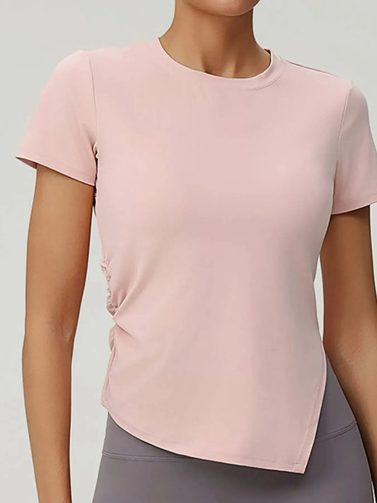 Full Size Slit Round Neck Short Sleeve Active T-Shirt Plus Size by Partner Label
