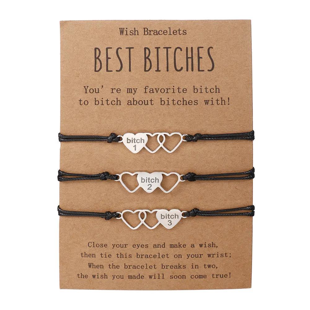 Best Bitch Card Bracelet Creative Stainless Steel Love Woven Bracelet by Maiden-Art