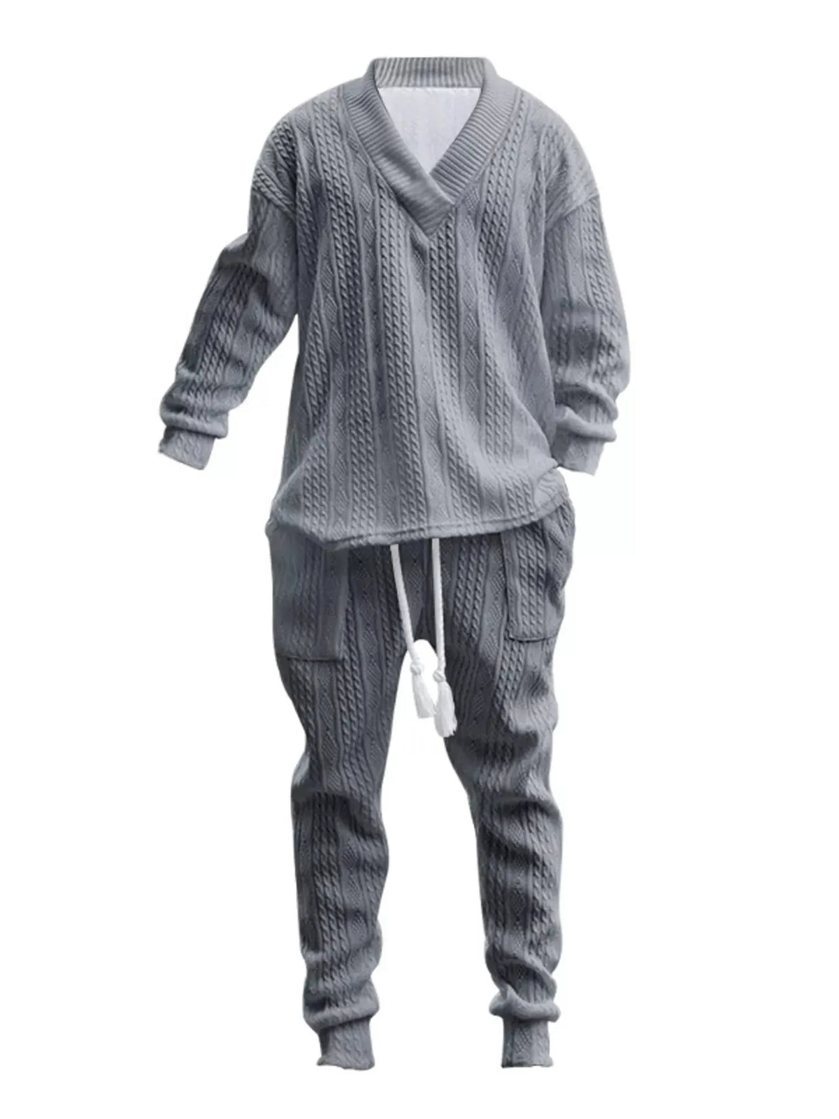 Men's Full Size Texture Knit Dropped Shoulder Top and Pants Set Plus Size by Trendsi