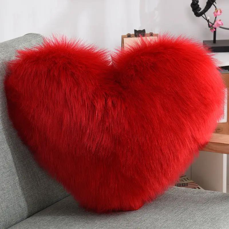 Throw Pillows Heart Shape Long Plush Fluffy Shaggy Cushion Cover Sofa Cushions Decorative Pillow Covers Pillowcase White by Maiden-Art