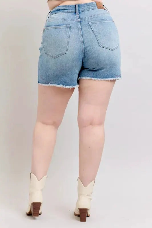Judy Blue Full Size High Waist Western Embroidery Detail Cut Off Denim Shorts Plus Size by Judy Blue