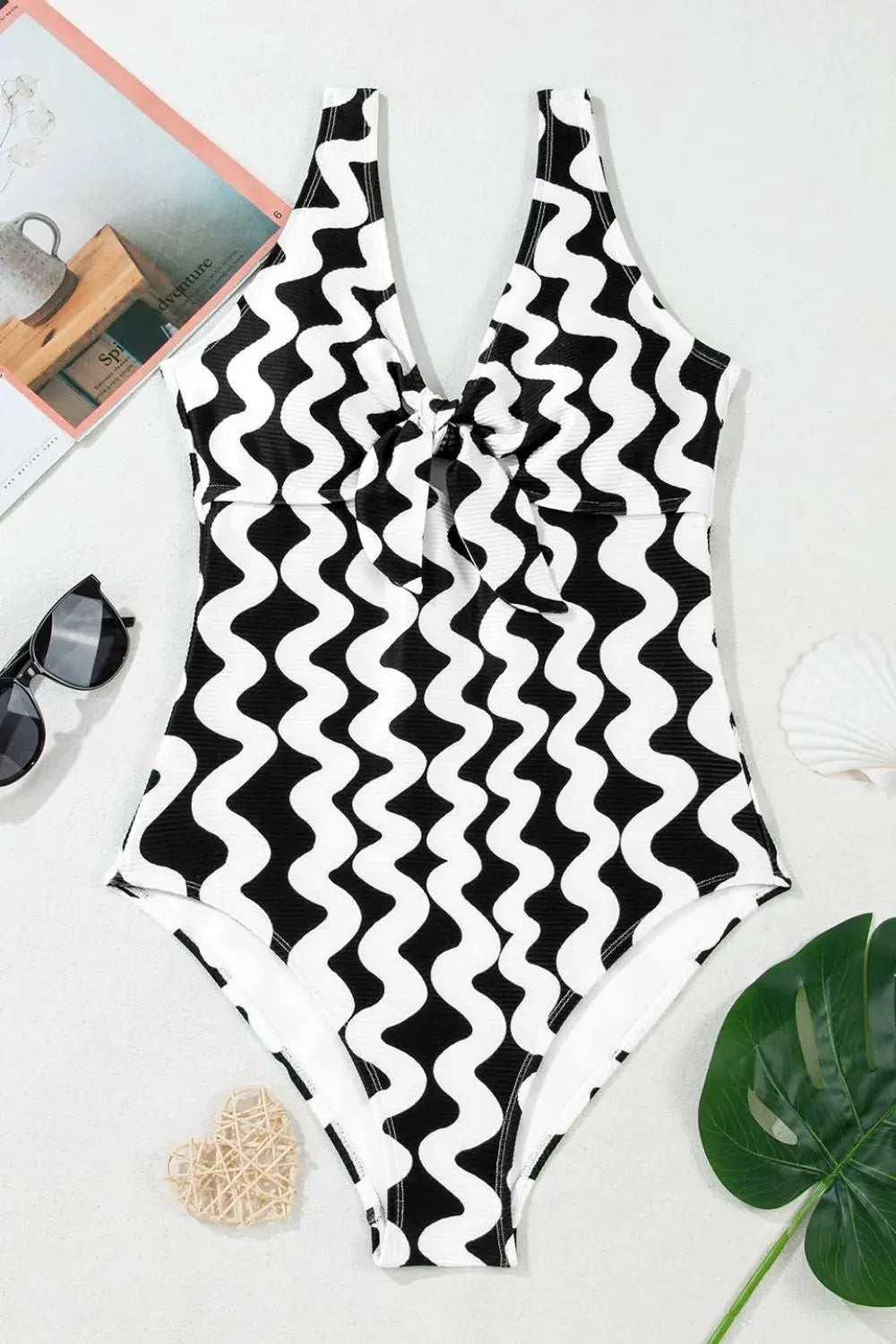 Tied Front Contrast Striped One-Piece Swimsuit by Partner Label