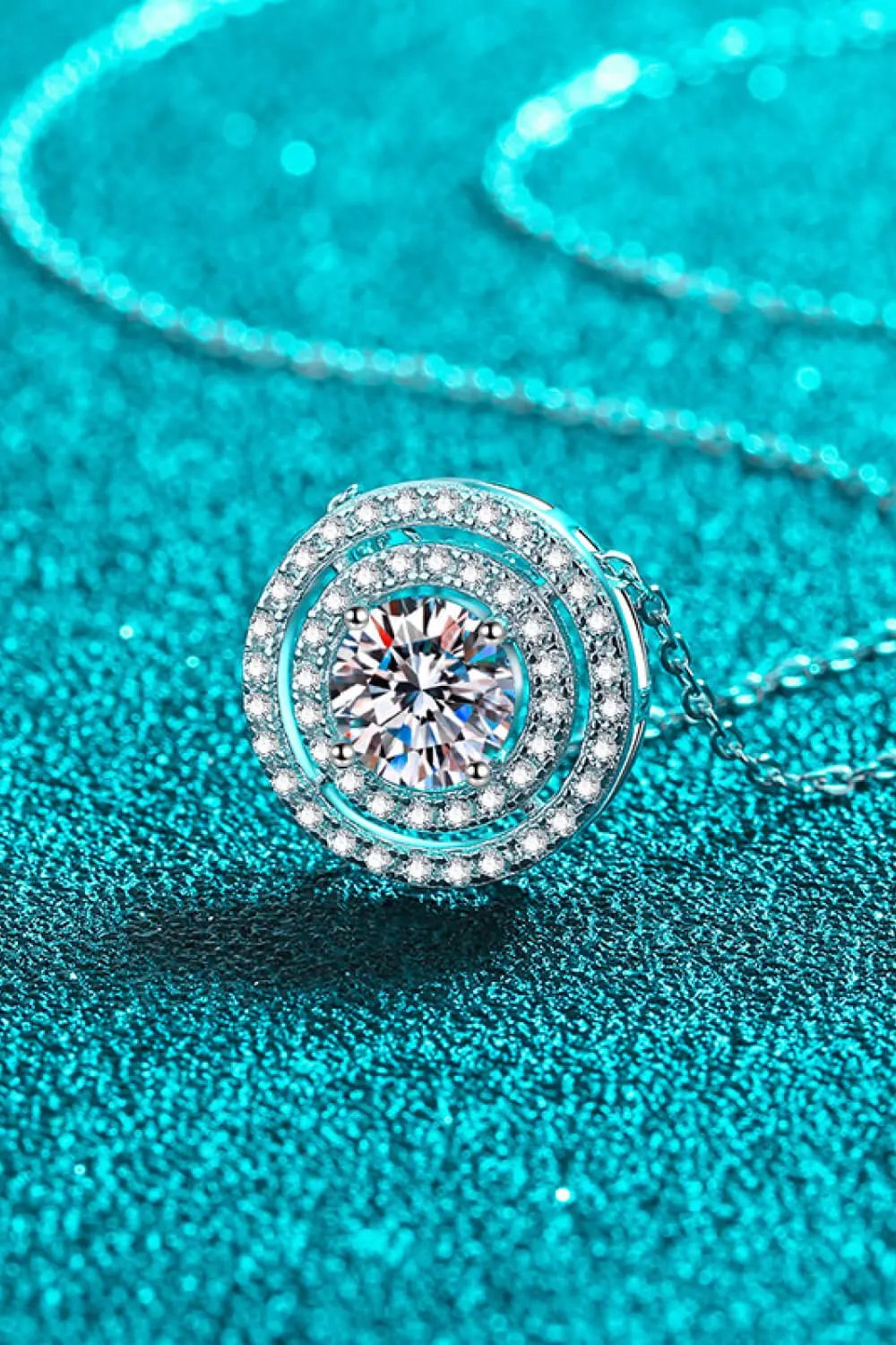 Moissanite Round Pendant Rhodium-Plated Necklace by Partnel Label