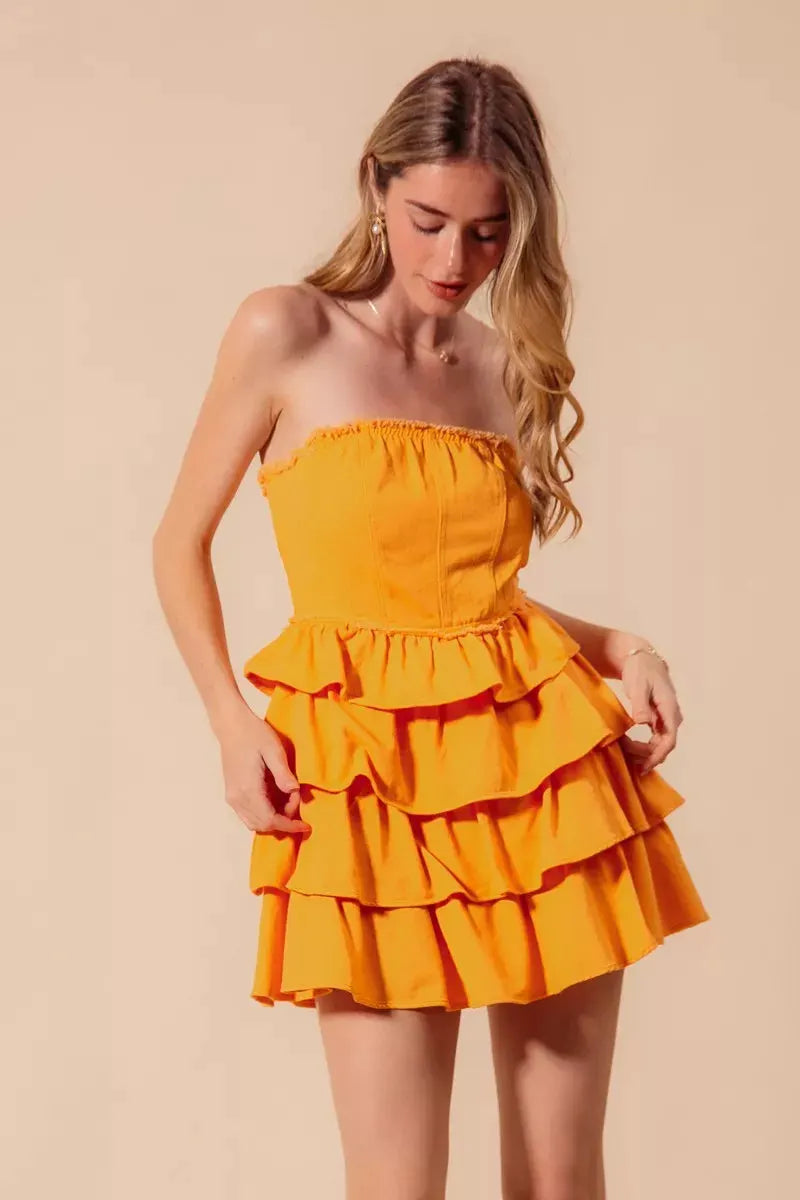 SO ME Strapless Ruffle Layered Game Day Cheer Up Dress by SO ME