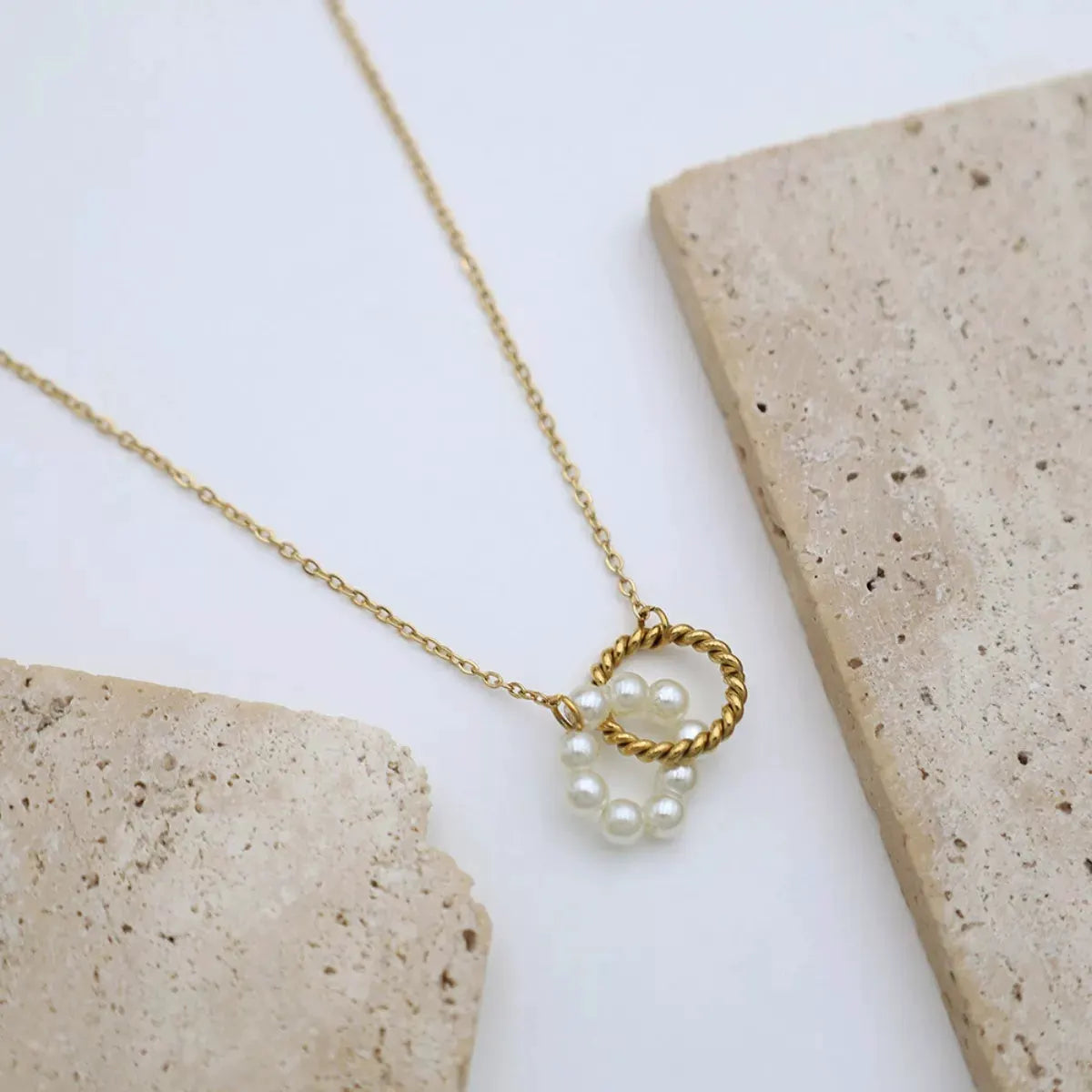 18K Gold-Plated Pearl Twisted Pendant Necklace by Partner Label