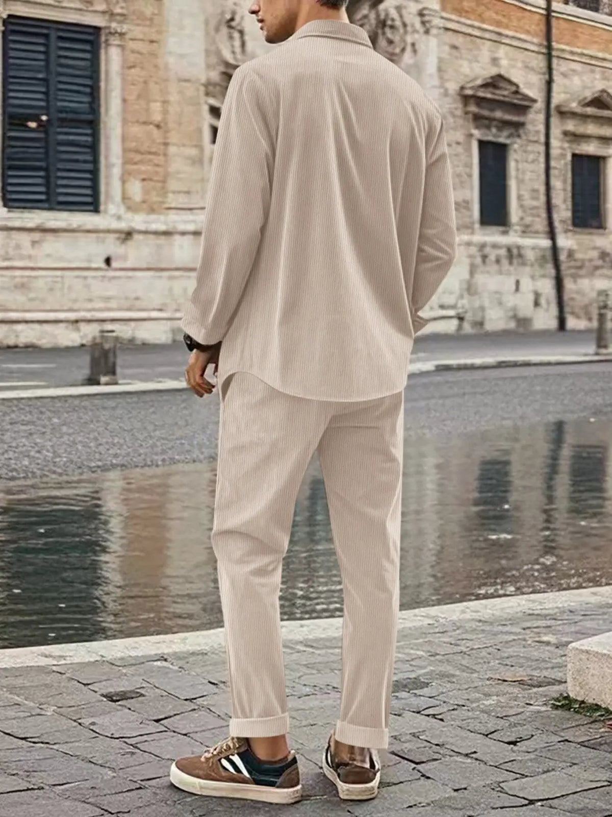 Men's Full Size Button Up Long Sleeve Shirt and Pants Set Plus Size by Trendsi