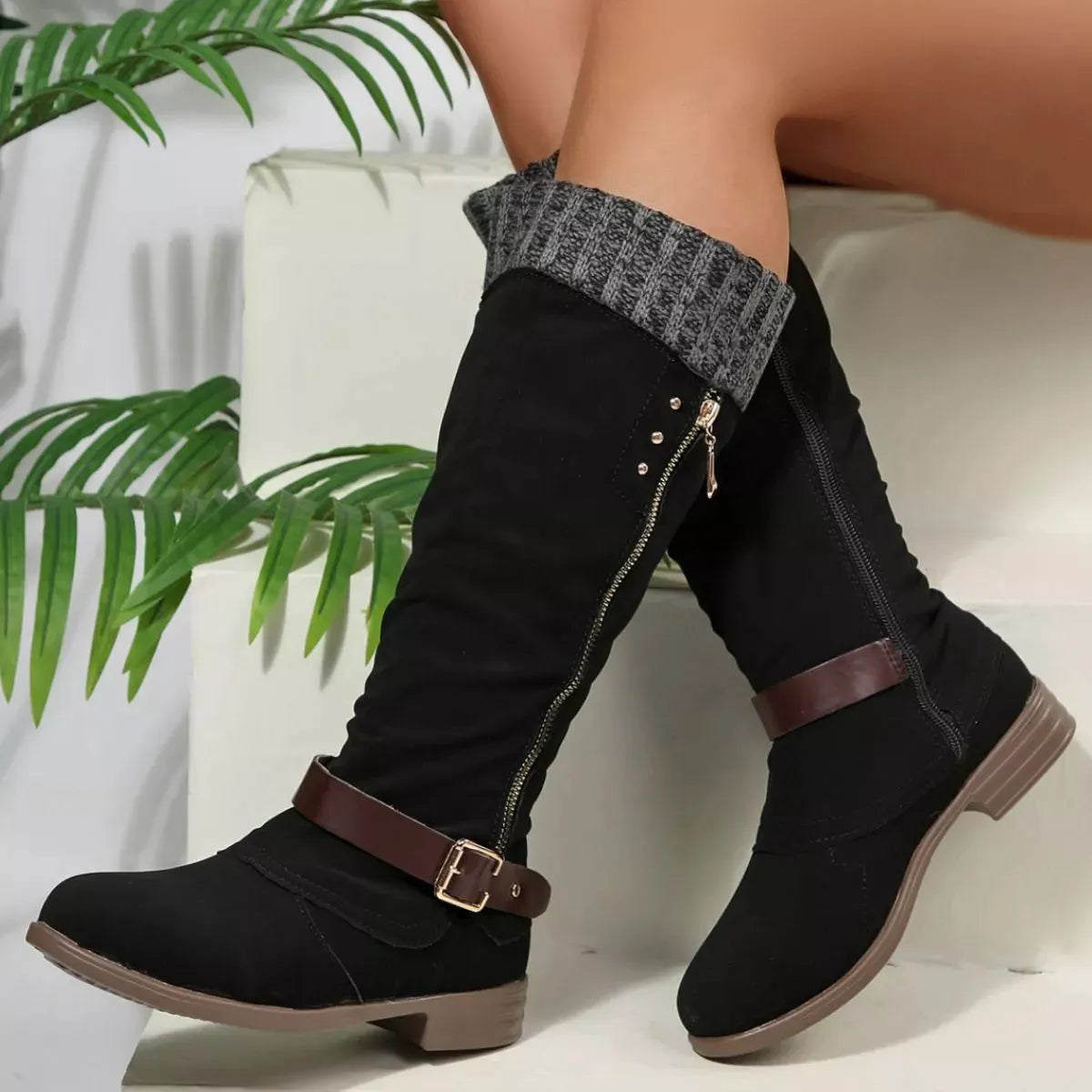 Round Toe Block Heels Boots by Partner Label