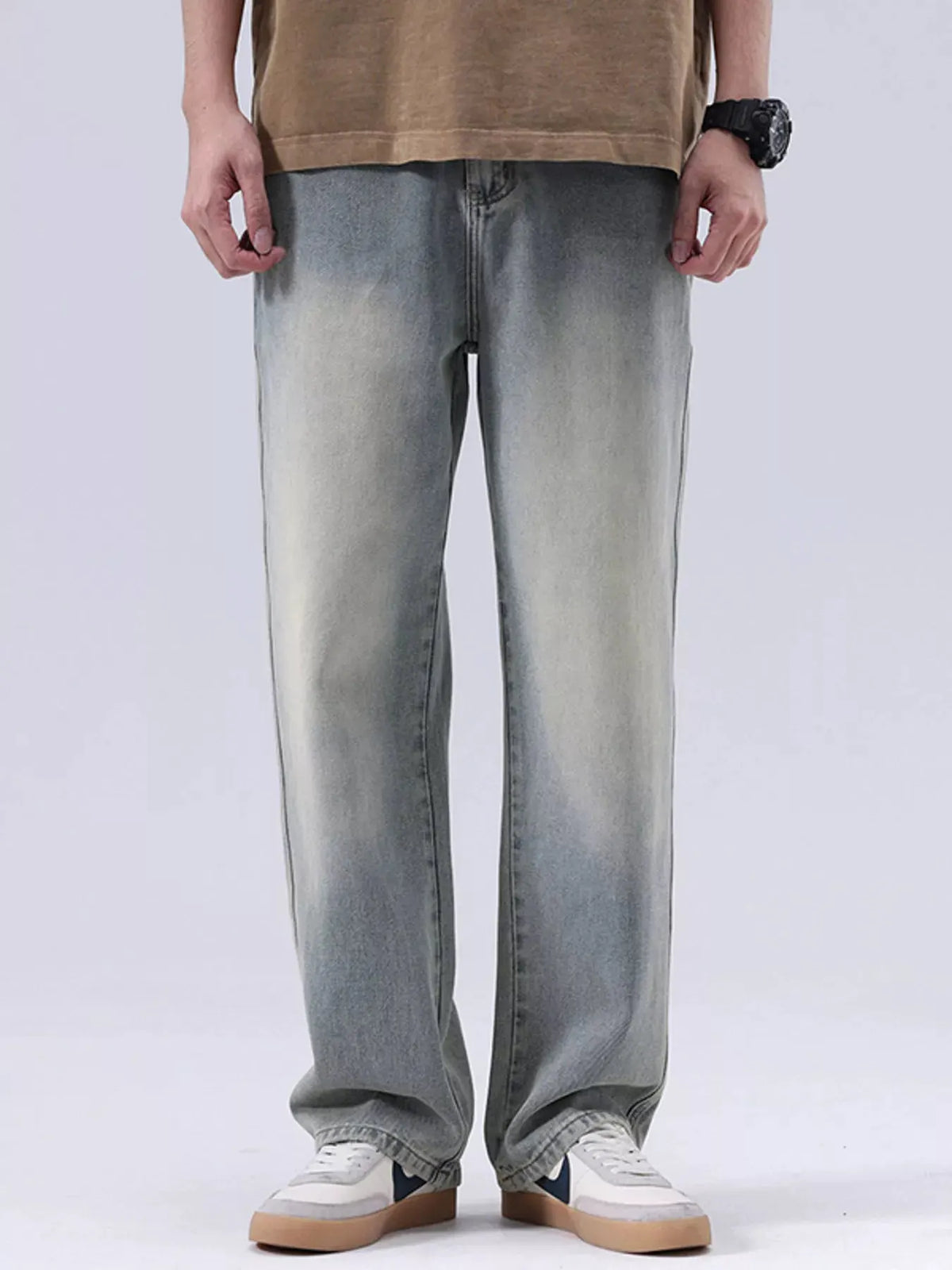 Men's Plus Size Vintage Wash Loose Fit Jeans by Partner Label