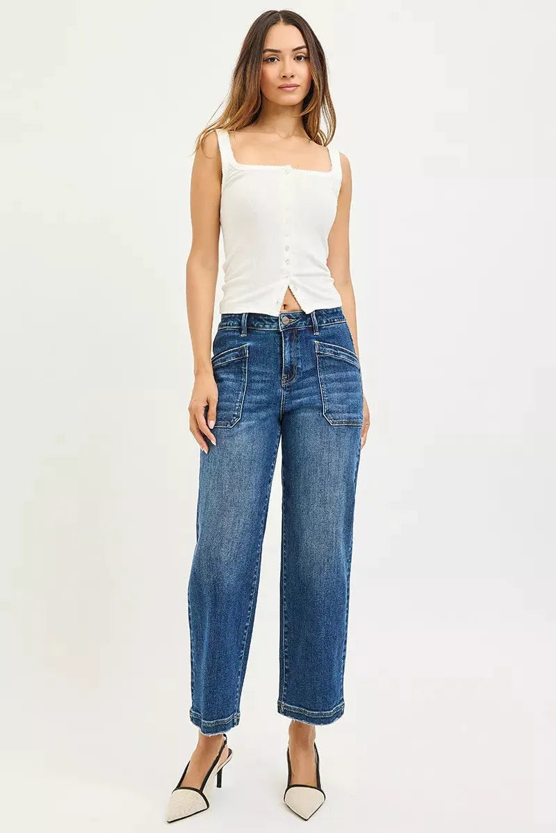 RISEN Slouchy Cropped Baggy Jeans with Front Patch Pocket by RISEN