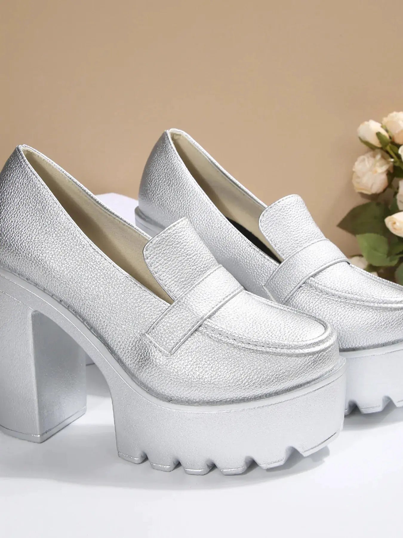 Round Toe Platform Block Heels Pumps by Partner Label