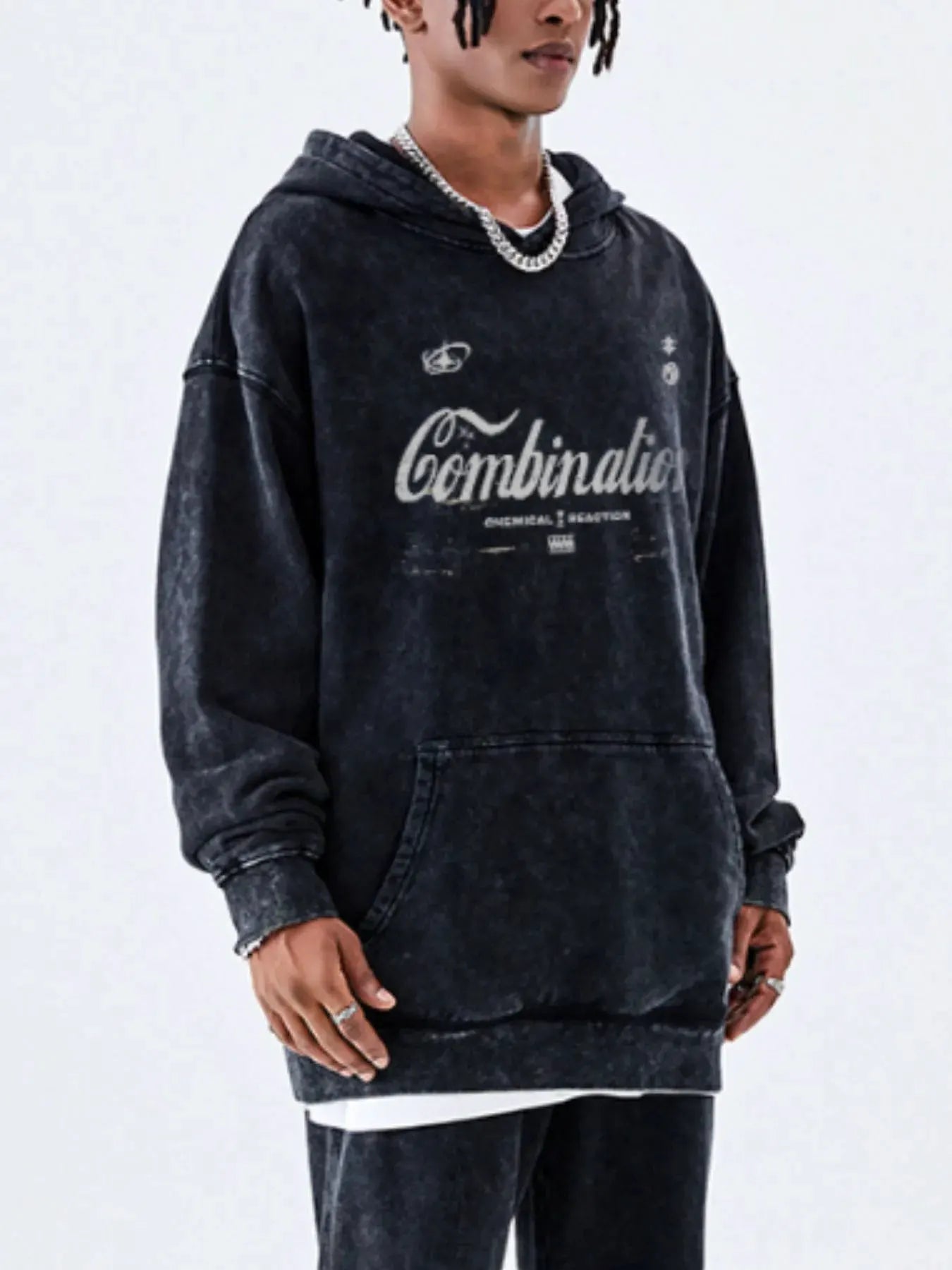 Men's Letter Washed Kangaroo Pocket Hoodie by Trendsi