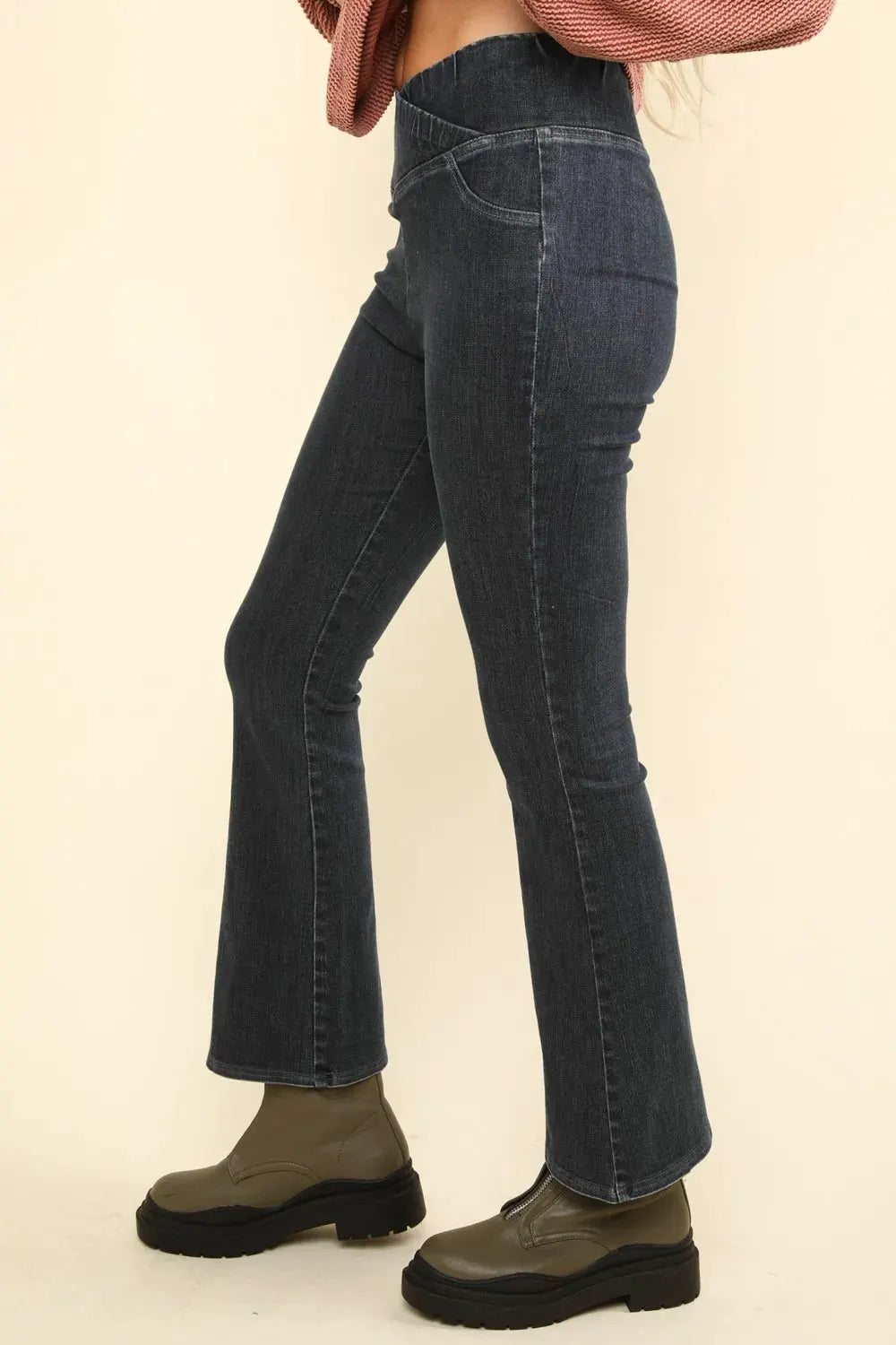 VERY J Washed Denim Stretchy Crossover Waist Leggings by Very J