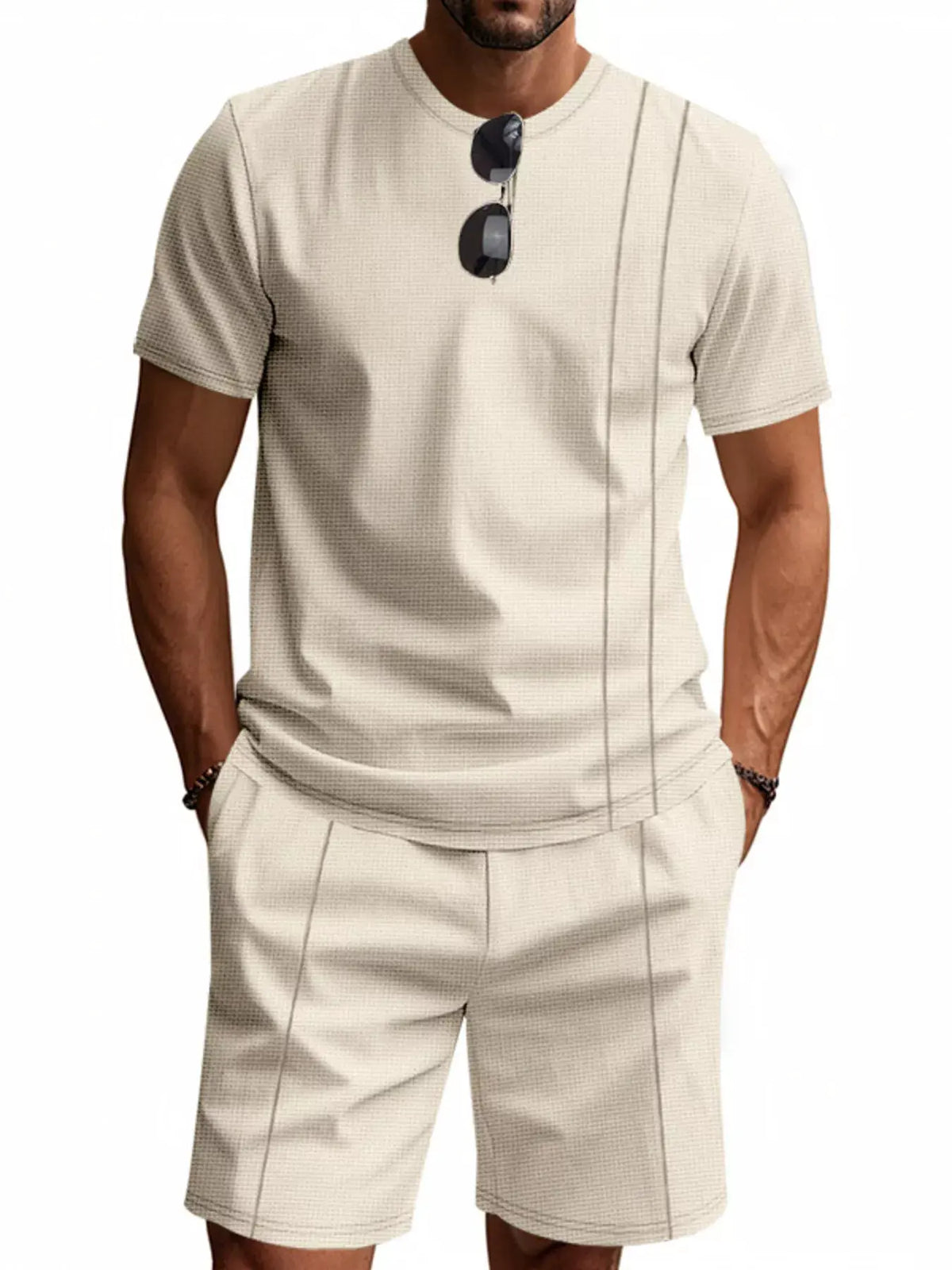 Men's Full Size Casual Striped Short Sleeve T-Shirt and Shorts Set Plus Size by Trendsi