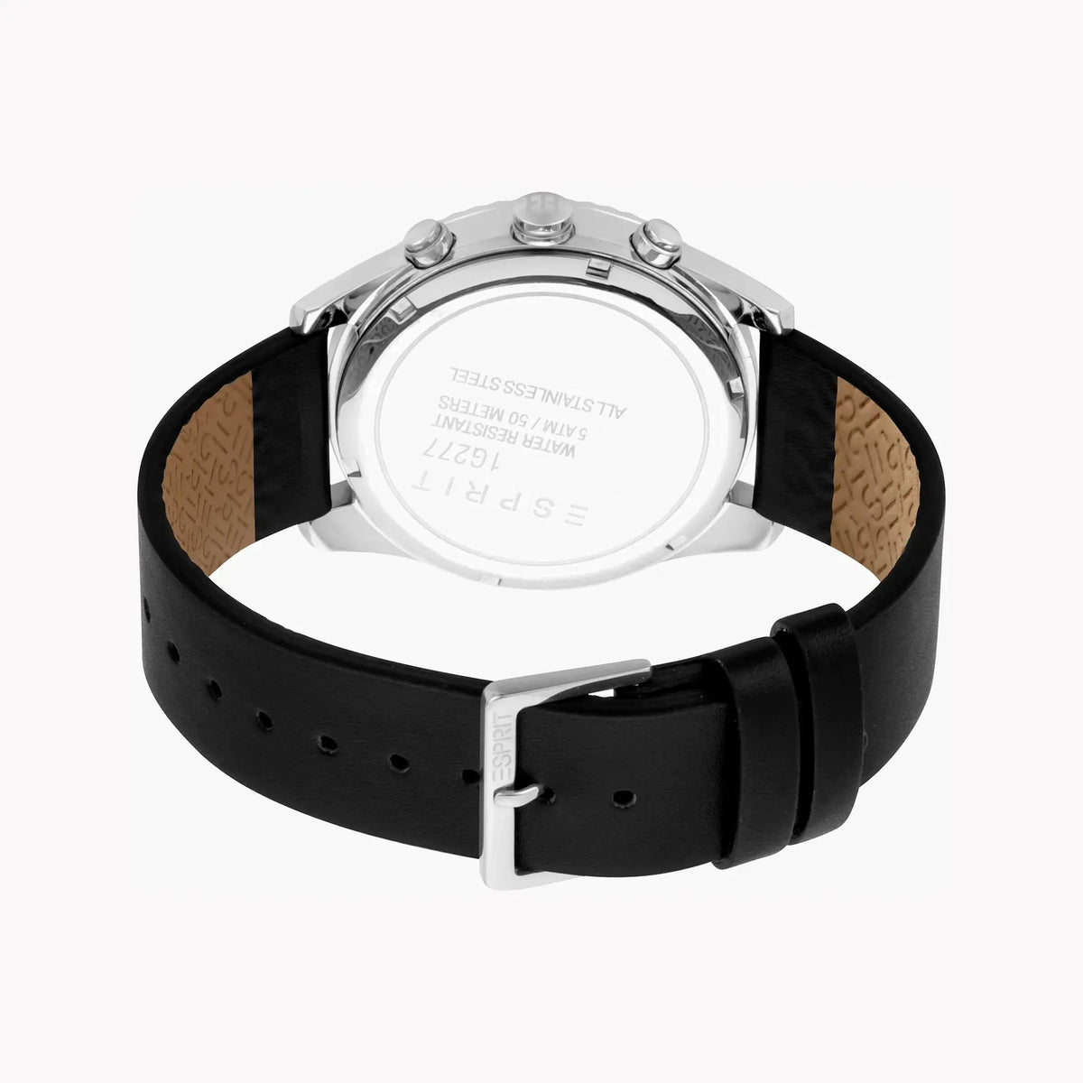 Esprit Men's Black Leather Watch, Silver Dial | Es1g211m0035 by ESPRIT