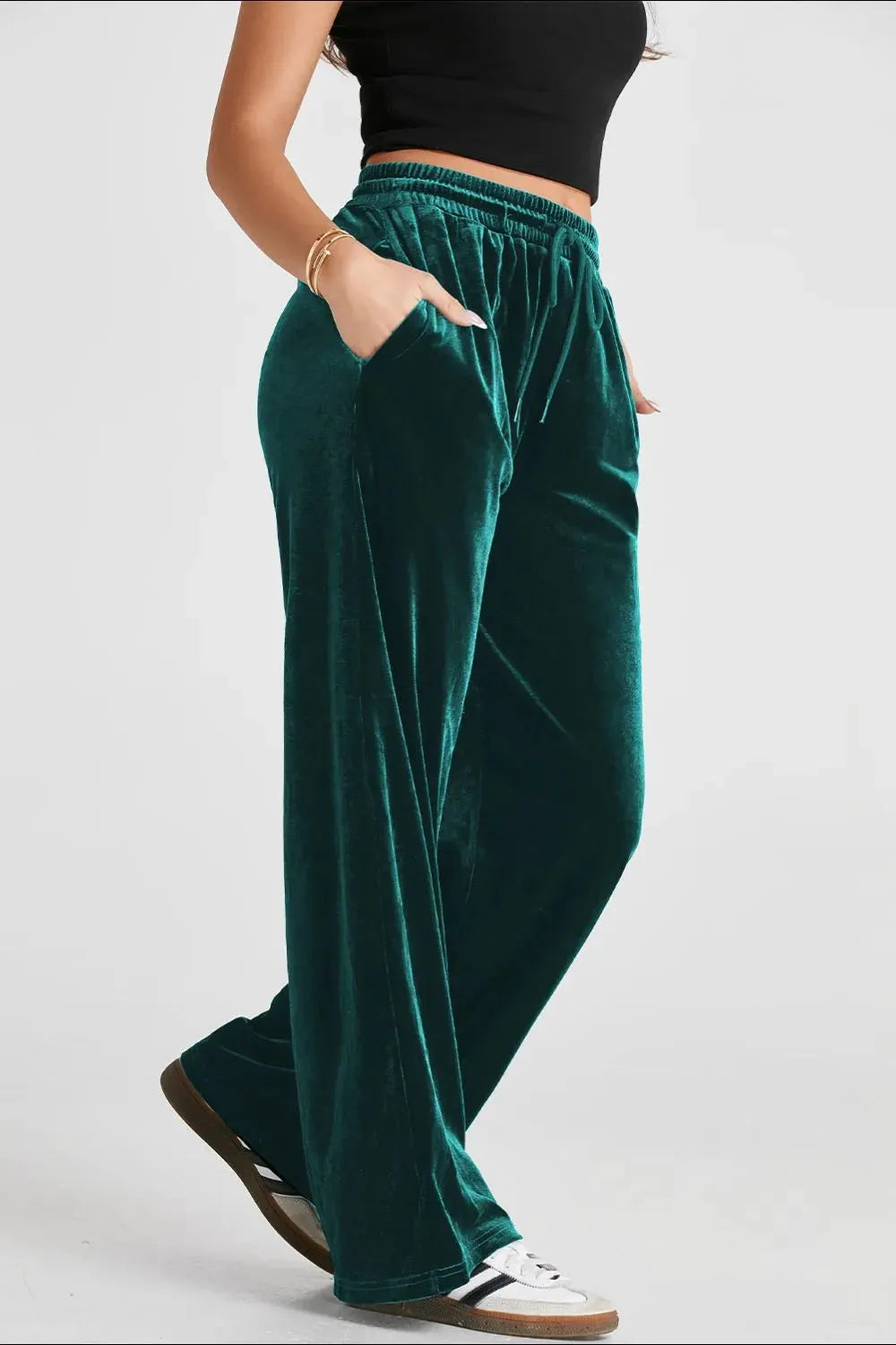 Drawstring Waist Wide Leg Active Pants by Partner Label