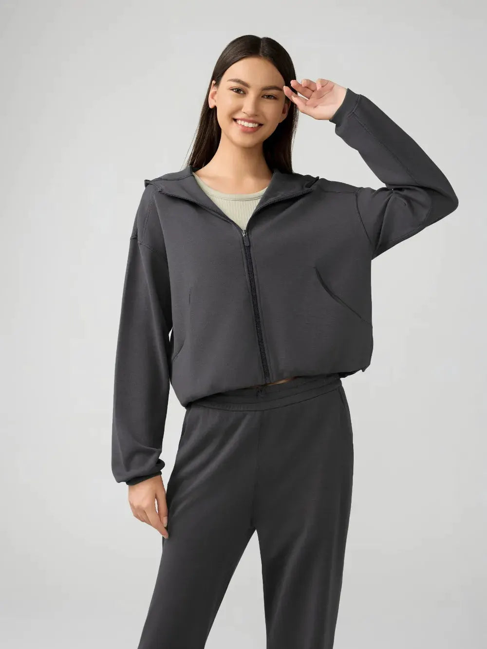Millennia Zip Up Dropped Shouder Active Hooded by Millennia