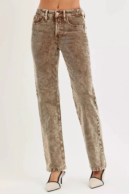 RISEN Tummy Control Mid Rise Straight Leg Corduroy Pants by RISEN
