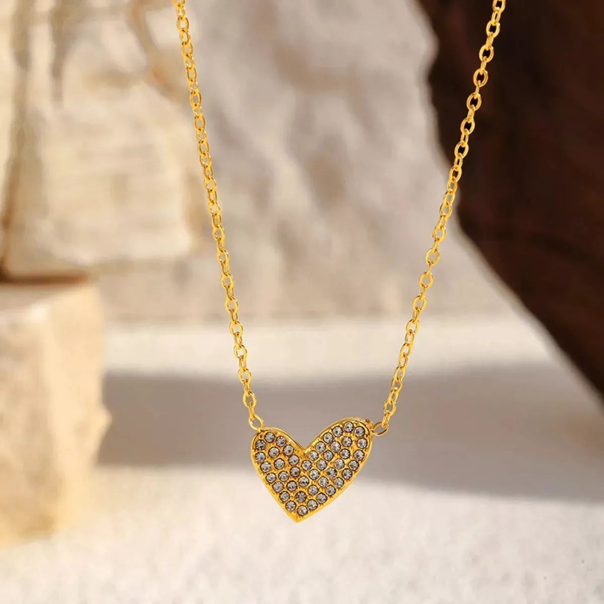 18K Gold-Plated Rhinestone Heart Necklace by Partner Label