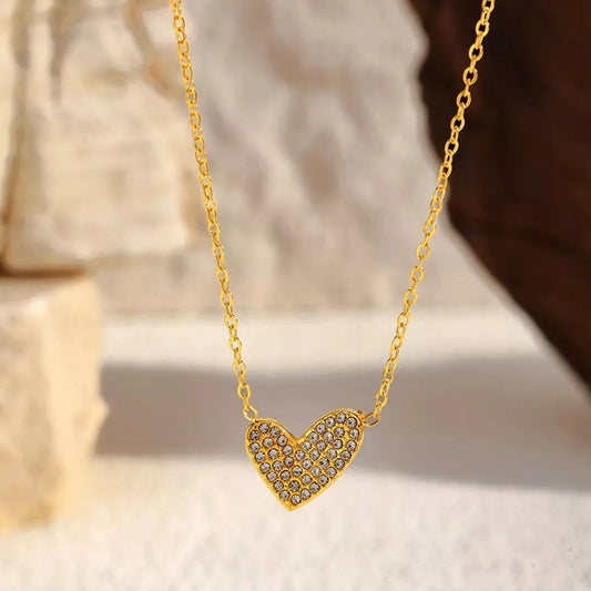 18K Gold-Plated Rhinestone Heart Necklace by Partner Label