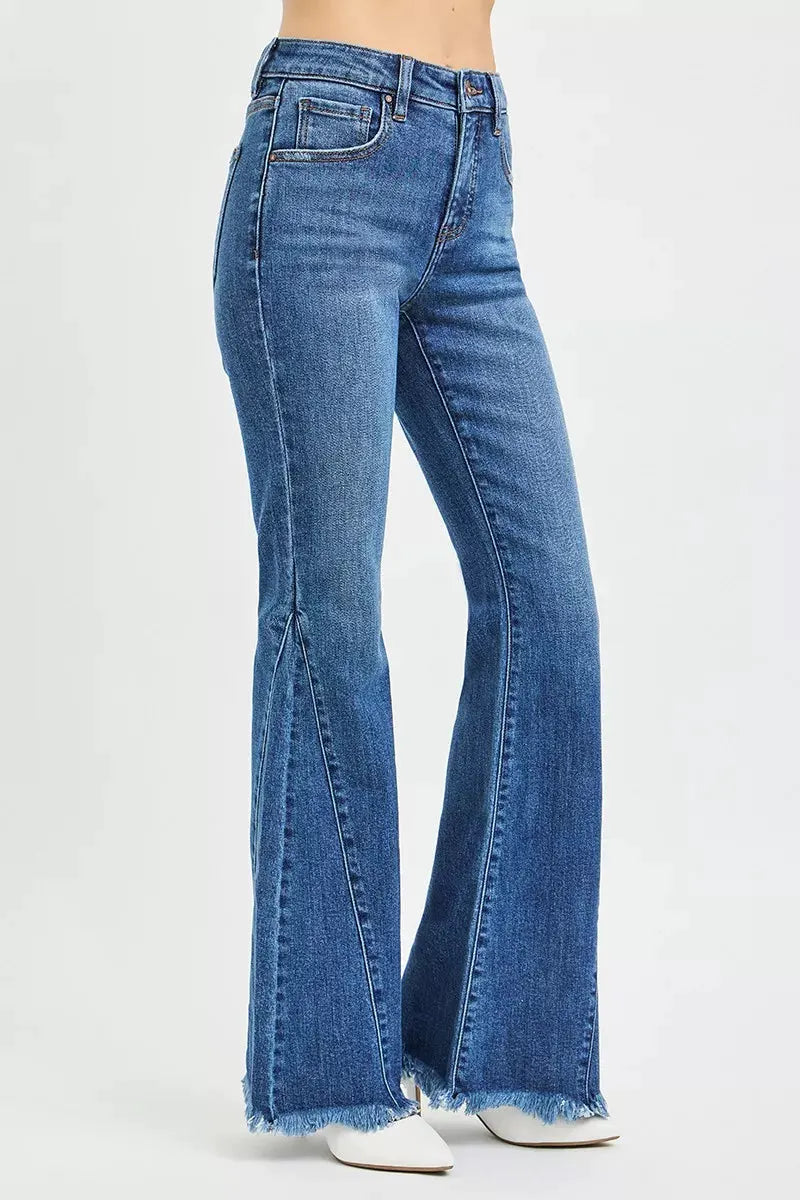RISEN Mid Rise Flare Side Seam Detailing Jeans by RISEN