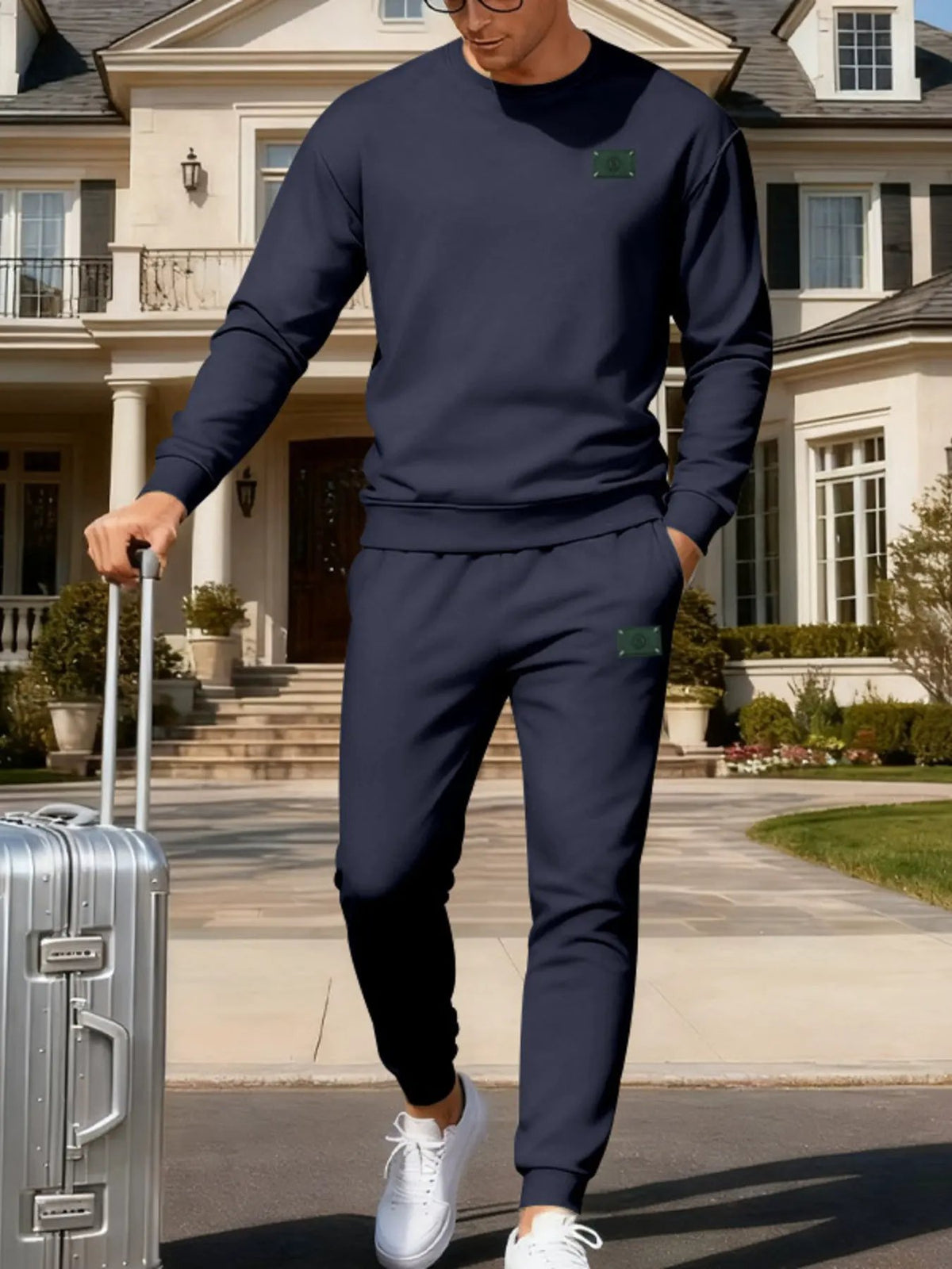 Men's Full Size Round Neck Sweatshirt and Jogger Set Plus Size by Trendsi