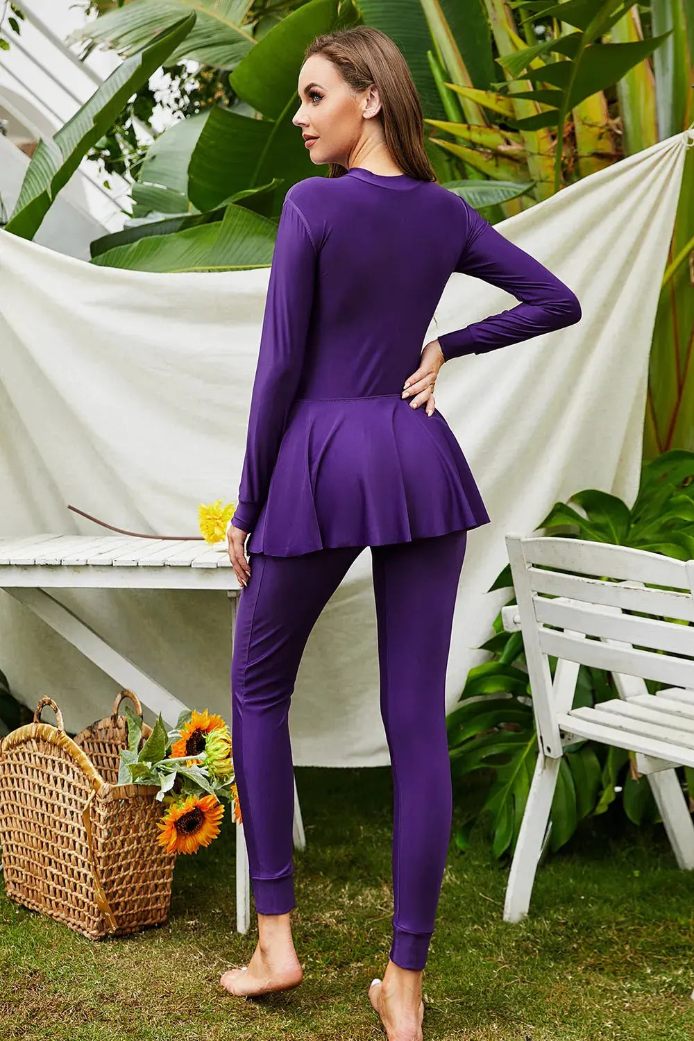 Mock Neck Long Sleeve One-Piece Swimwear by Partner Label