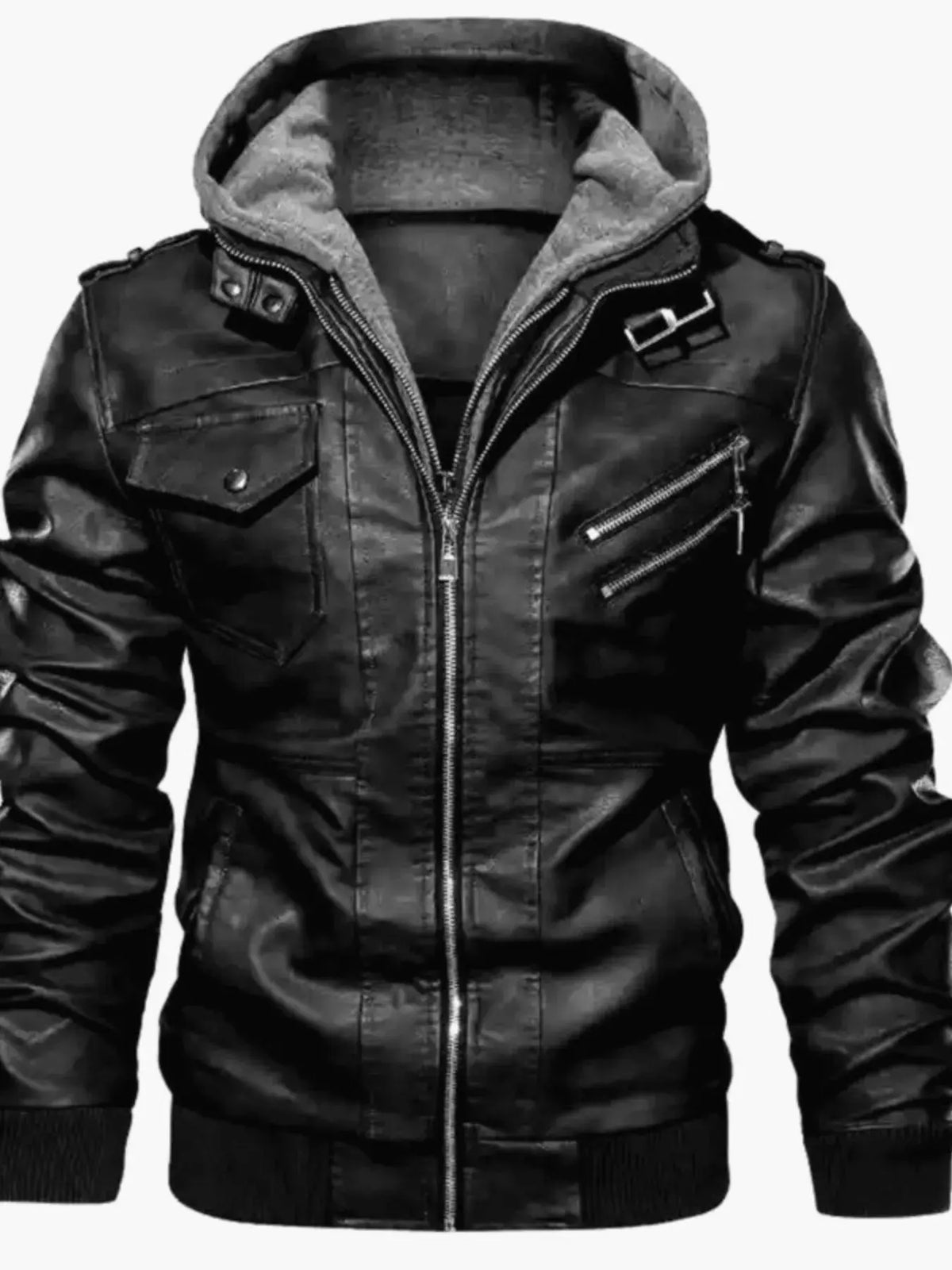 Men's Full Size Hooded Faux Leather Moto Jacket Plus Size by Partner Label