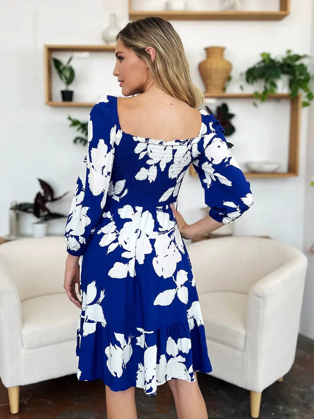 Double Take Full Size Floral Ruffle Hem Smocked Dress with Pockets by Double Take