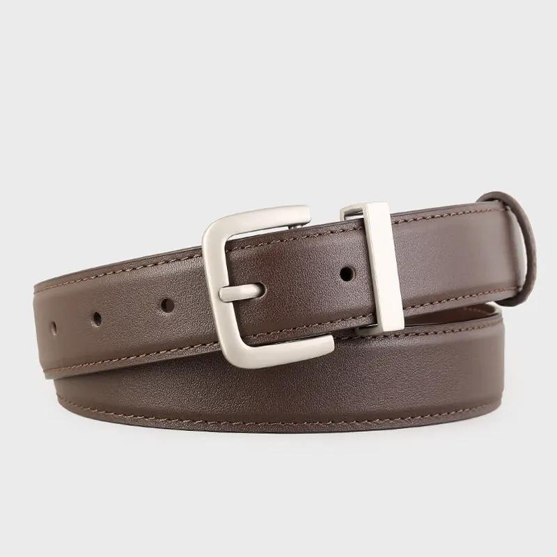 Classic Leather Belt with Silver Buckle by Trendsi